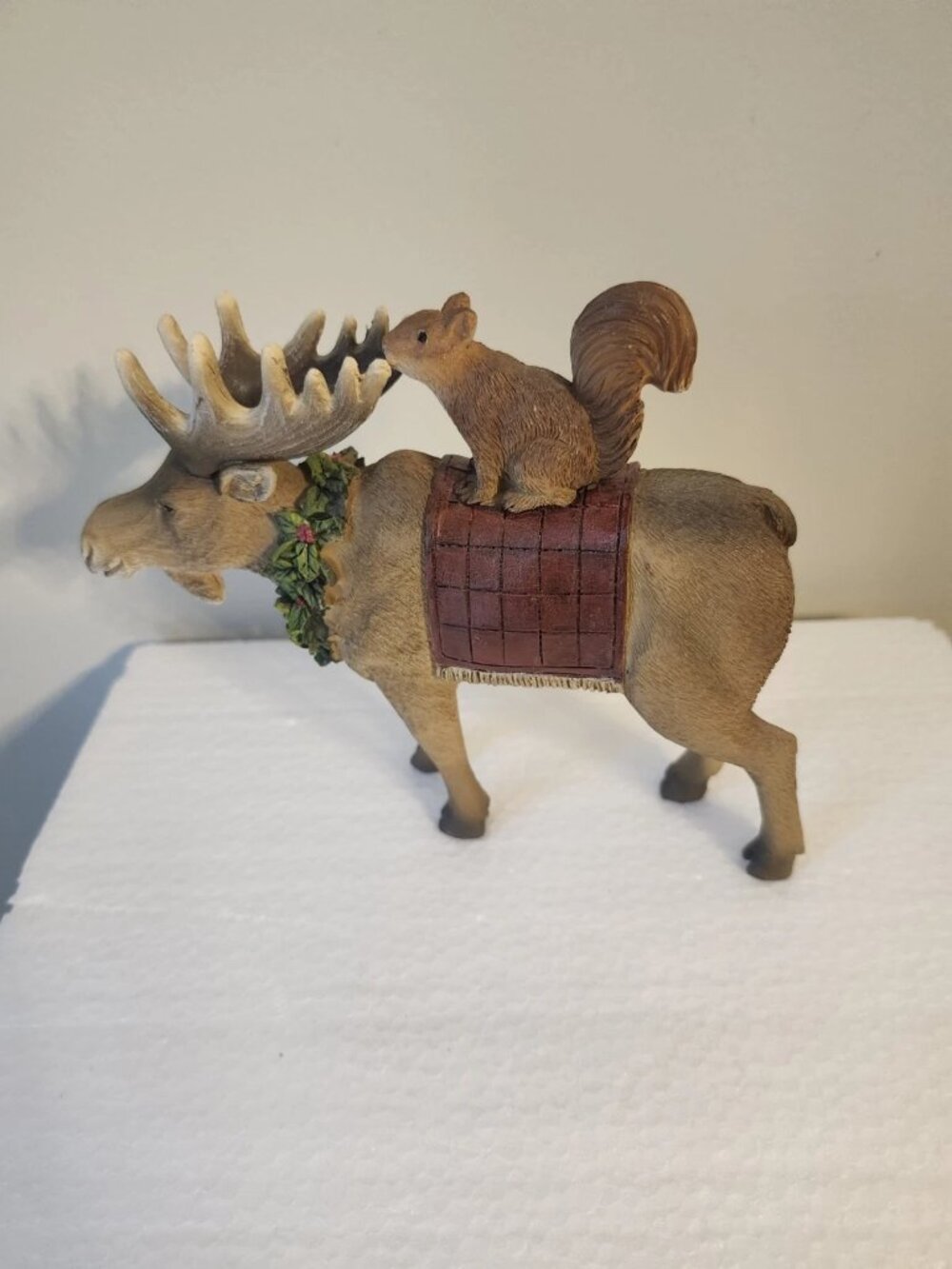 Christmas Moose with Squirrell Brown Figurine Statue  6.5"